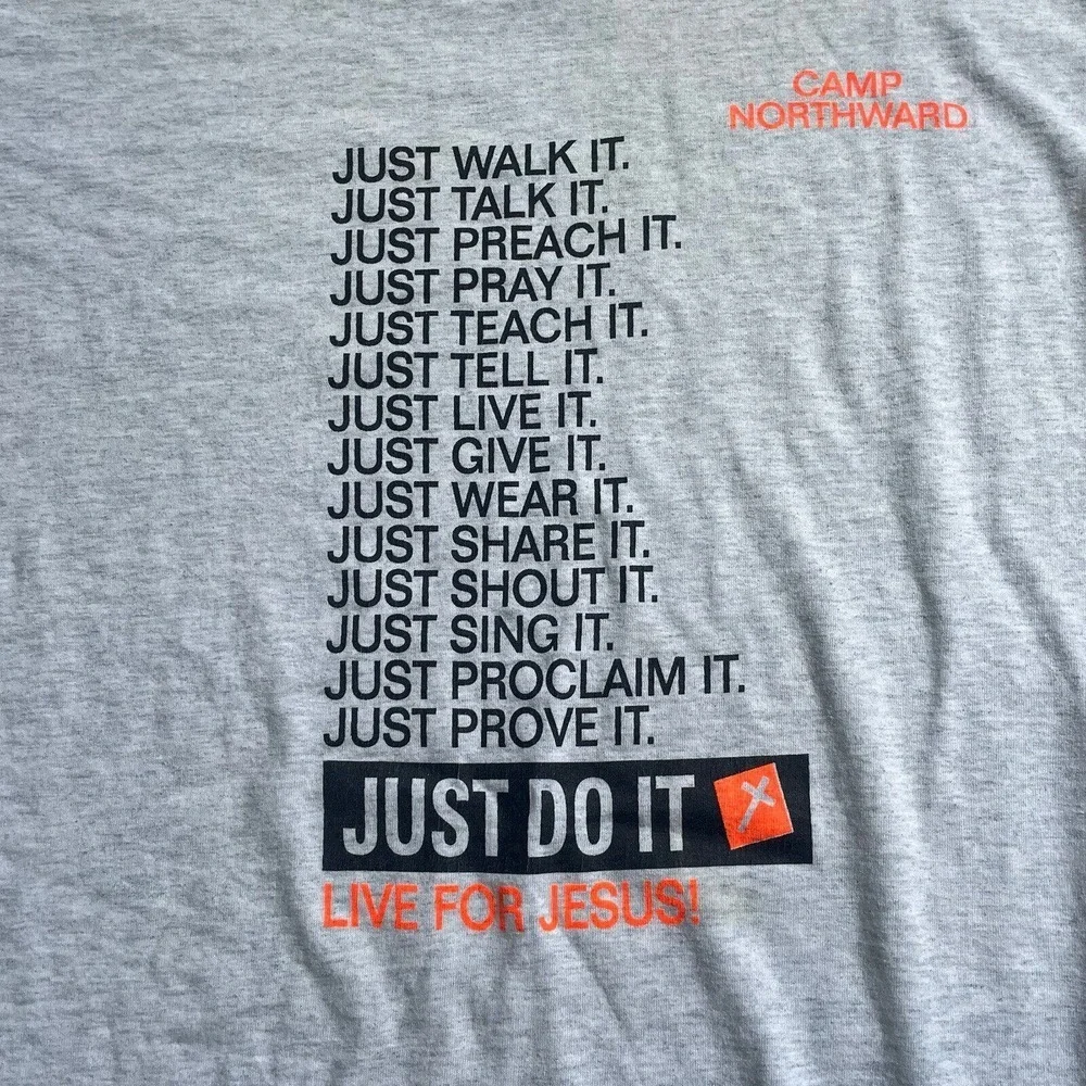 VTG Nike Just Do It Just‎ Walk It Jesus Christian T-Shirt Sz Large Single Stitch